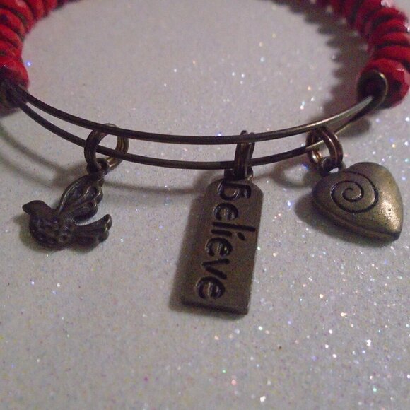 Bird Charm-Believe Charm-Heart Charm Bracelet (Handmade) - Picture 2 of 2